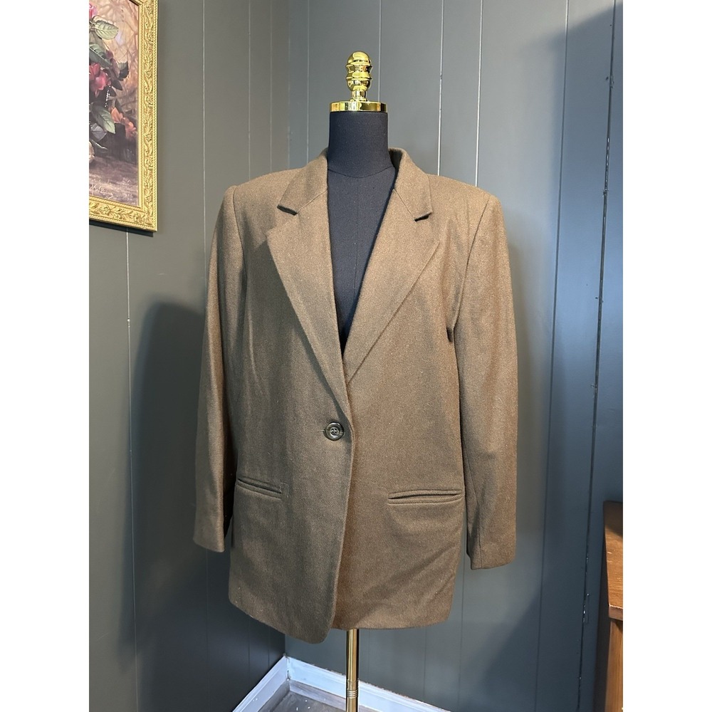 Sag Harbor Vintage Wool ? Structured Blazer Olive Green L Large